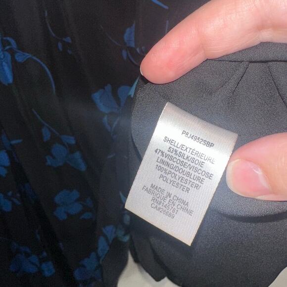 Parker Fulton Stems Long Sleeve Black & Blue Silk Blend Dress Medium - Picture 6 of 7
